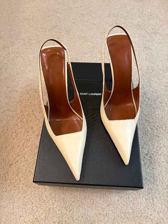 Saint Laurent Shoes - Saint Laurent YSL Paloma Cream High Heel Sandals, Slingback